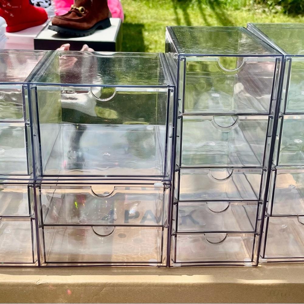 4 pack Clear Plastic Drawer Organizer Stackable Storage - Clear